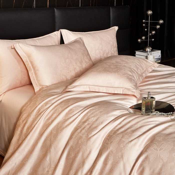 91家纺网 家纺一手货源 找家纺 金纱玉纺家纺 2026春夏新款全棉纯棉提花工艺四件套 蝶舞花恋-粉