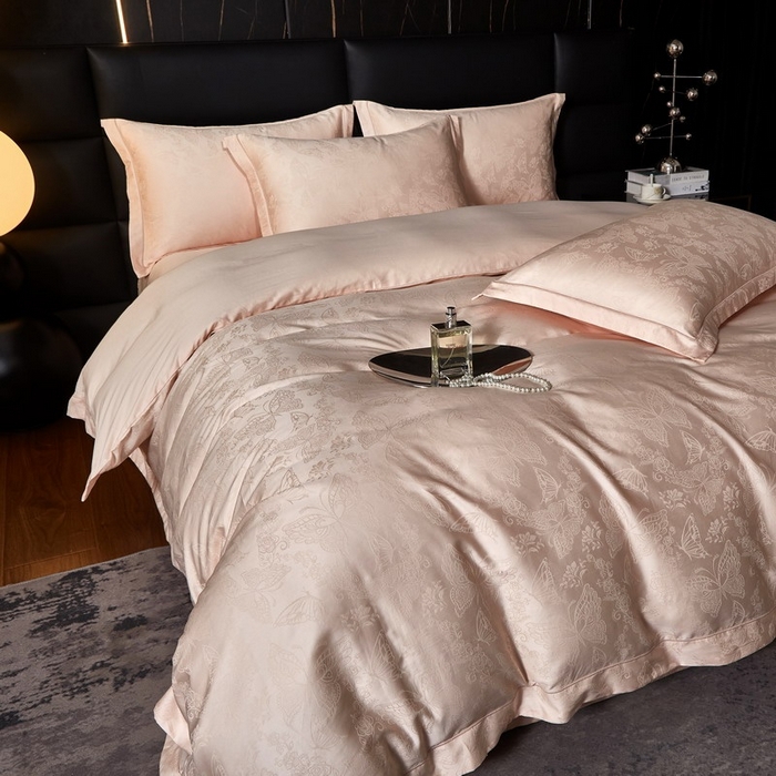 91家纺网 家纺一手货源 找家纺 金纱玉纺家纺 2026春夏新款全棉纯棉提花工艺四件套 蝶舞花恋-粉