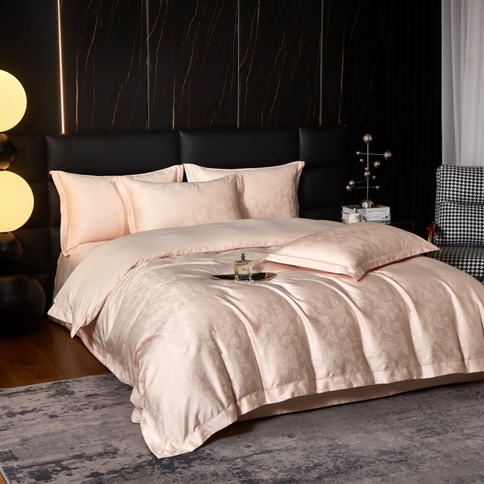 91家纺网 家纺一手货源 找家纺 金纱玉纺家纺 2026春夏新款全棉纯棉提花工艺四件套 蝶舞花恋-粉