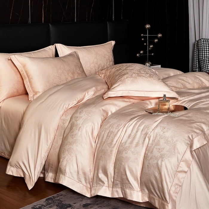 91家纺网 家纺一手货源 找家纺 金纱玉纺家纺 2026春夏新款全棉纯棉提花工艺四件套 蝶舞花恋-粉