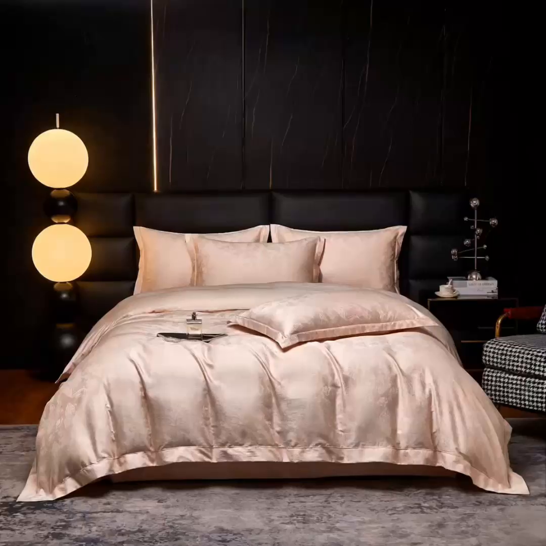 91家纺网 家纺一手货源 找家纺 金纱玉纺家纺 2026春夏新款全棉纯棉提花工艺四件套 蝶舞花恋-粉