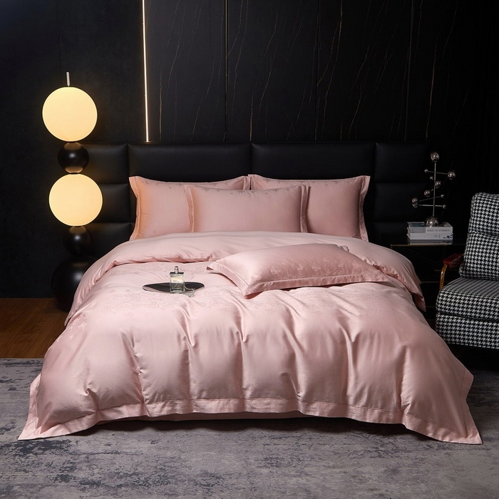 91家纺网 家纺一手货源 找家纺 金纱玉纺家纺 2026春夏新款全棉纯棉提花工艺四件套 花间私语-初恋粉