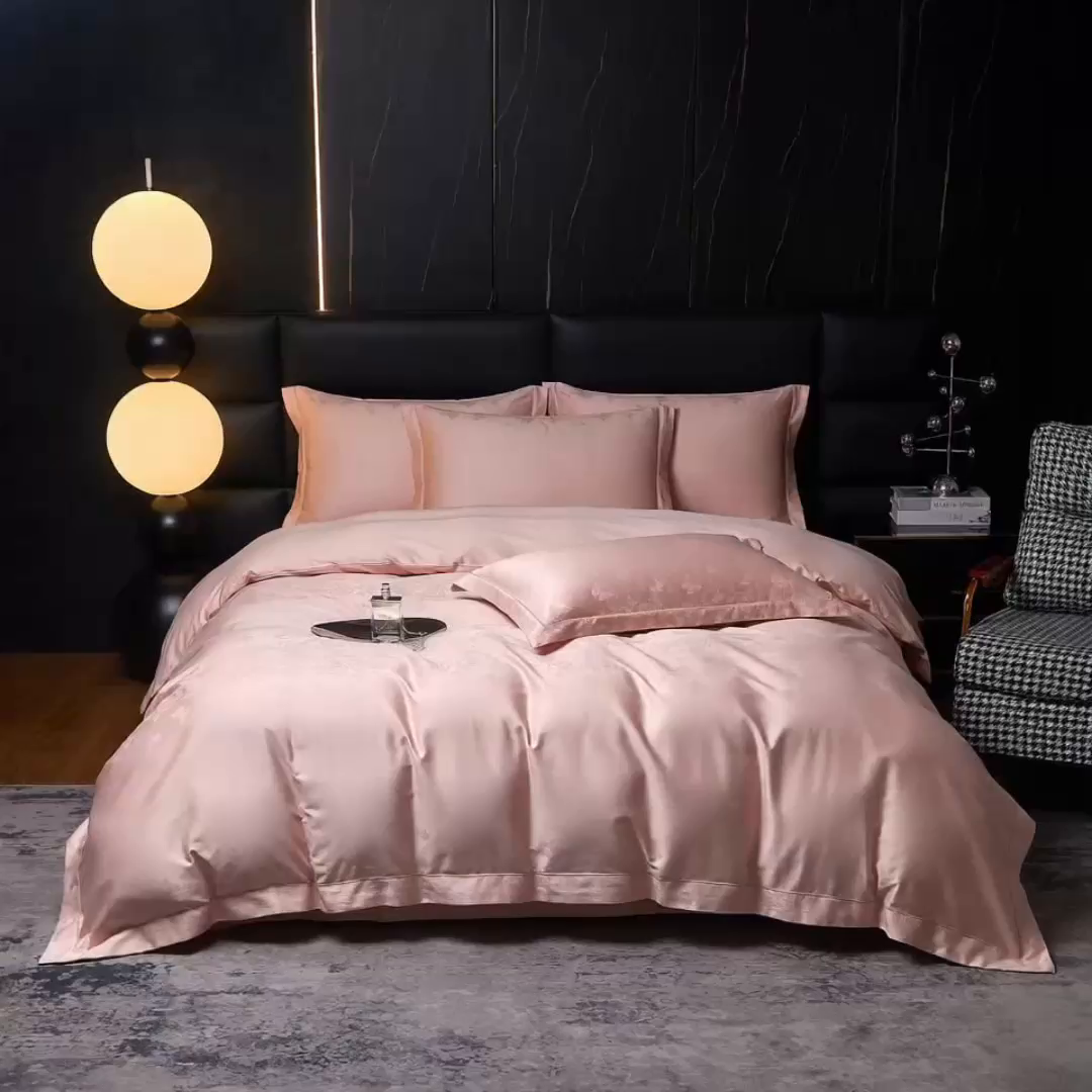 91家纺网 家纺一手货源 找家纺 金纱玉纺家纺 2026春夏新款全棉纯棉提花工艺四件套 花间私语-初恋粉