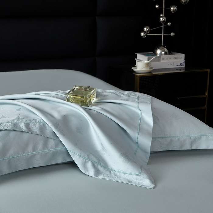 91家纺网 家纺一手货源 找家纺 金纱玉纺家纺 2026春夏新款全棉纯棉提花工艺四件套 花间私语-甜蓝