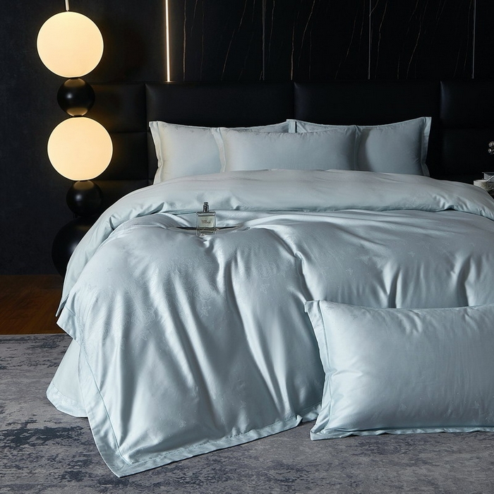 91家纺网 家纺一手货源 找家纺 金纱玉纺家纺 2026春夏新款全棉纯棉提花工艺四件套 花间私语-甜蓝