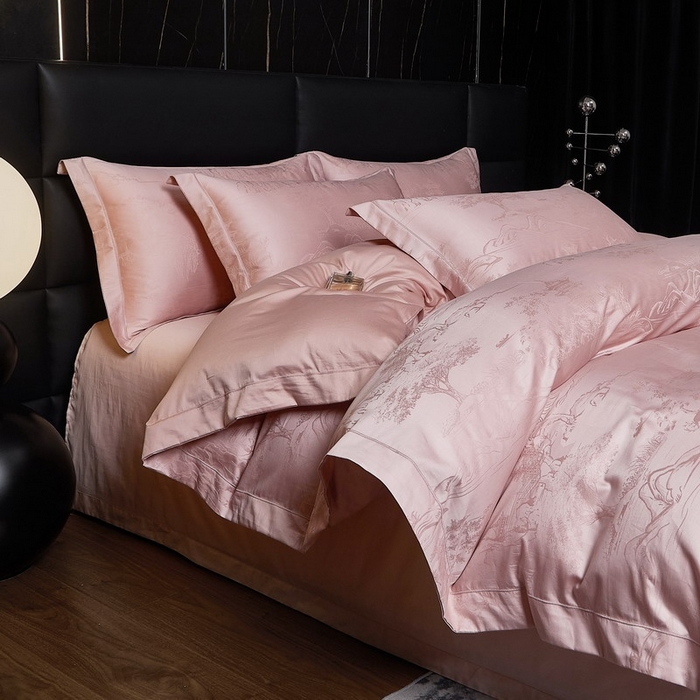 金纱玉纺家纺 2026春夏新款全棉纯棉提花工艺四件套 墨韵山水-豆沙