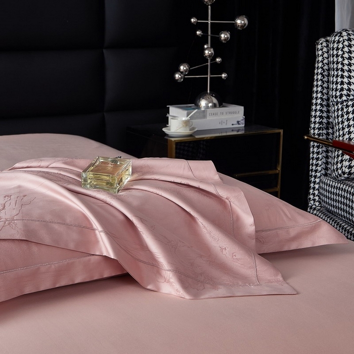 91家纺网 家纺一手货源 找家纺 金纱玉纺家纺 2026春夏新款全棉纯棉提花工艺四件套 墨韵山水-豆沙