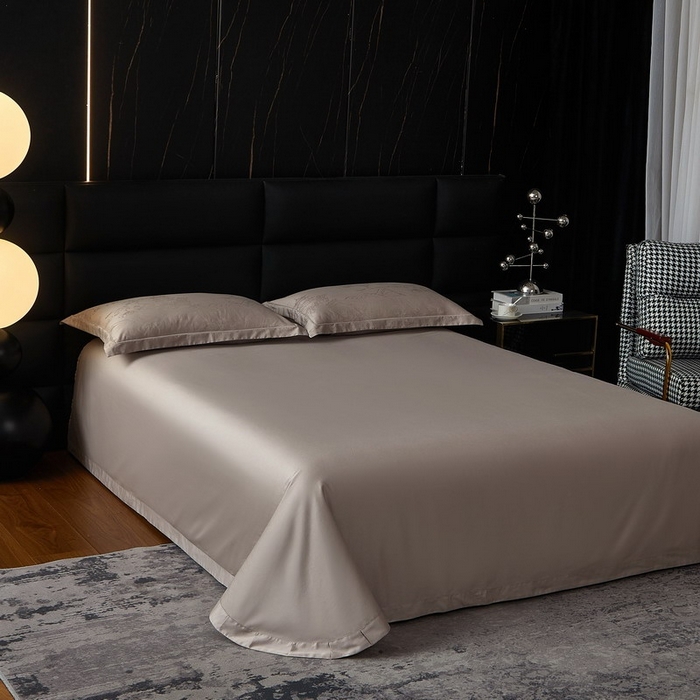 91家纺网 家纺一手货源 找家纺 金纱玉纺家纺 2026春夏新款全棉纯棉提花工艺四件套 墨韵山水-米灰