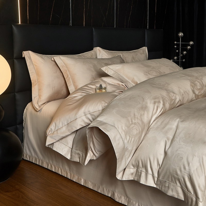 金纱玉纺家纺 2026春夏新款全棉纯棉提花工艺四件套 纱缦-象牙灰