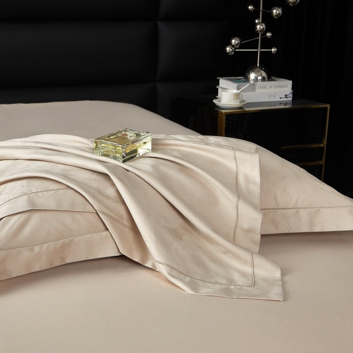 91家纺网 家纺一手货源 找家纺 金纱玉纺家纺 2026春夏新款全棉纯棉提花工艺四件套 纱缦-象牙灰