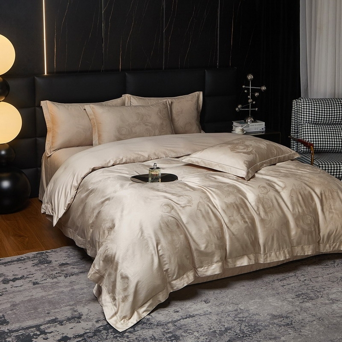 91家纺网 家纺一手货源 找家纺 金纱玉纺家纺 2026春夏新款全棉纯棉提花工艺四件套 纱缦-象牙灰