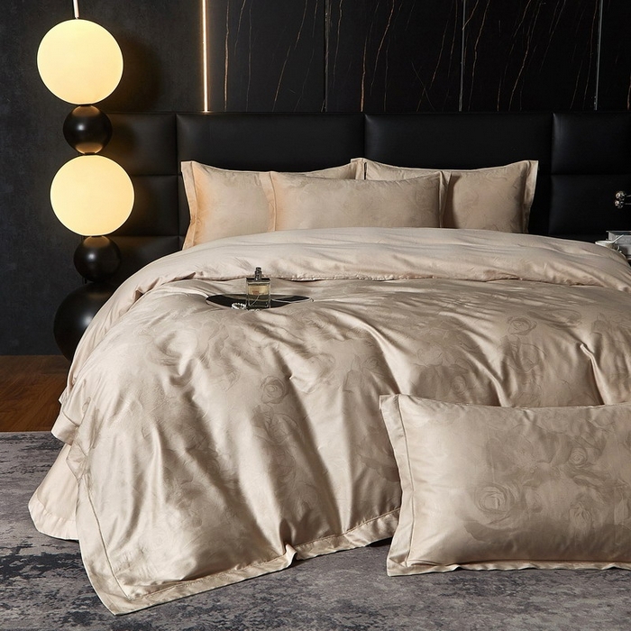 91家纺网 家纺一手货源 找家纺 金纱玉纺家纺 2026春夏新款全棉纯棉提花工艺四件套 纱缦-象牙灰