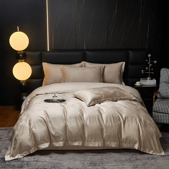 91家纺网 家纺一手货源 找家纺 金纱玉纺家纺 2026春夏新款全棉纯棉提花工艺四件套 纱缦-象牙灰