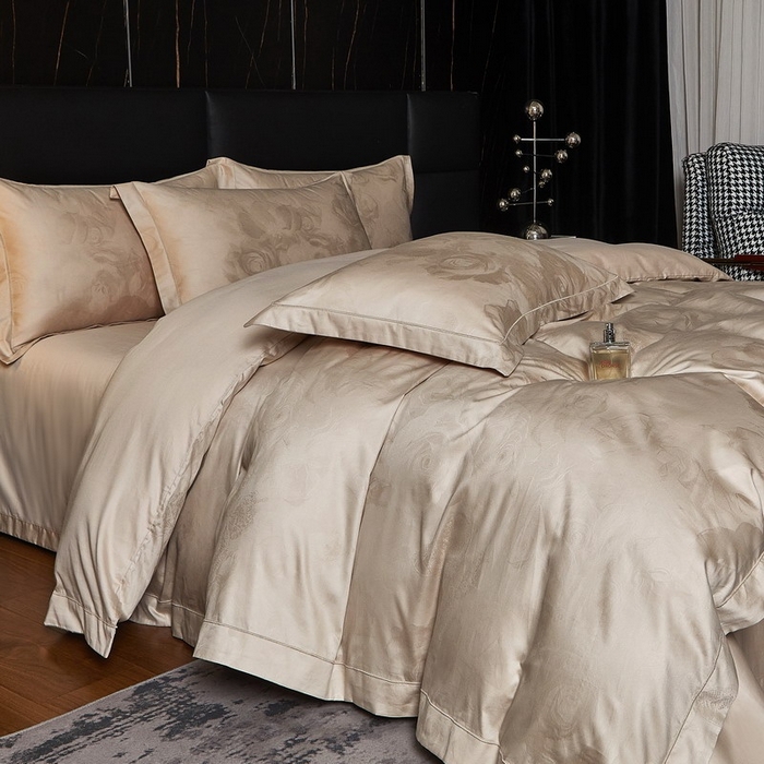 91家纺网 家纺一手货源 找家纺 金纱玉纺家纺 2026春夏新款全棉纯棉提花工艺四件套 纱缦-象牙灰