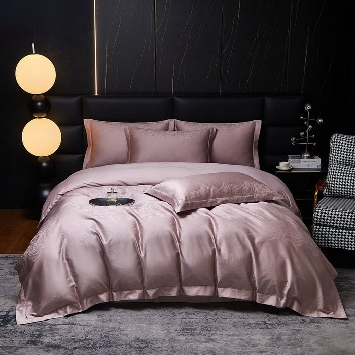 91家纺网 家纺一手货源 找家纺 金纱玉纺家纺 2026春夏新款全棉纯棉提花工艺四件套 云织间屿-紫豆沙