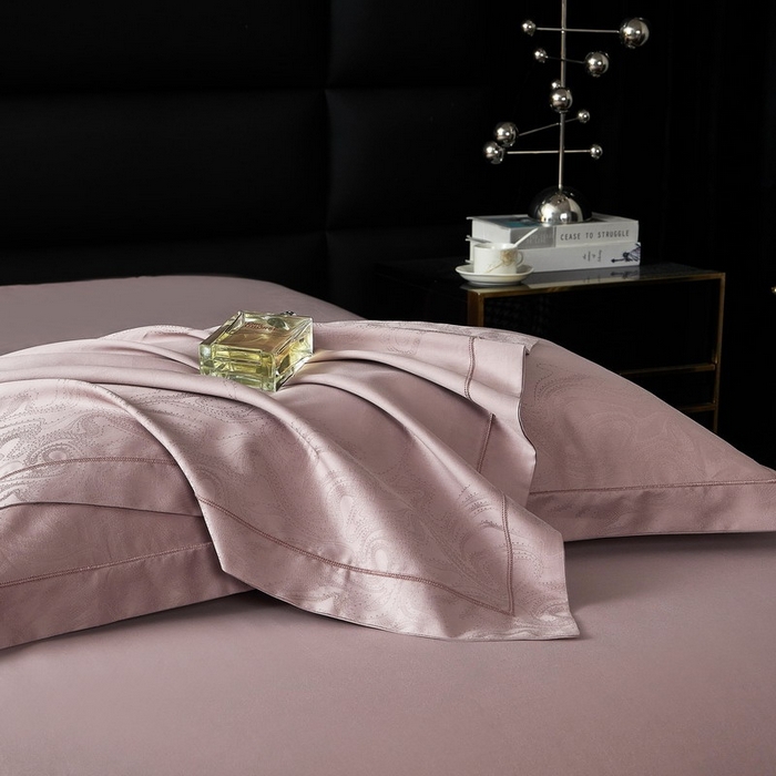 91家纺网 家纺一手货源 找家纺 金纱玉纺家纺 2026春夏新款全棉纯棉提花工艺四件套 云织间屿-紫豆沙