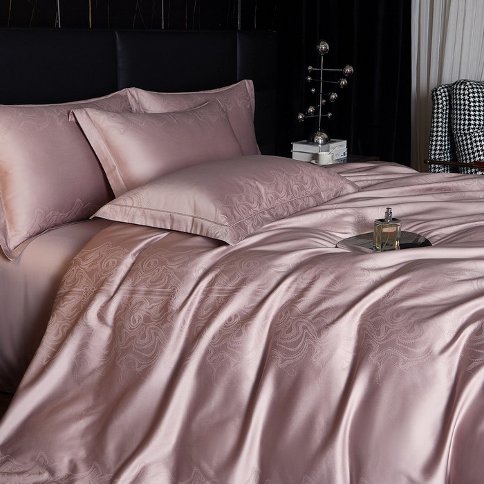 91家纺网 家纺一手货源 找家纺 金纱玉纺家纺 2026春夏新款全棉纯棉提花工艺四件套 云织间屿-紫豆沙