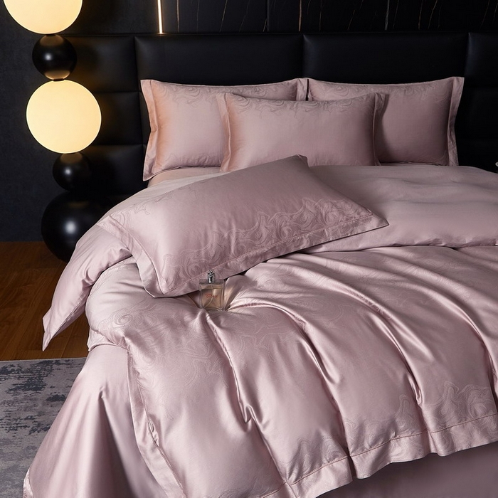 91家纺网 家纺一手货源 找家纺 金纱玉纺家纺 2026春夏新款全棉纯棉提花工艺四件套 云织间屿-紫豆沙