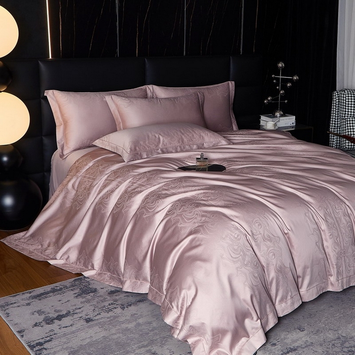 91家纺网 家纺一手货源 找家纺 金纱玉纺家纺 2026春夏新款全棉纯棉提花工艺四件套 云织间屿-紫豆沙