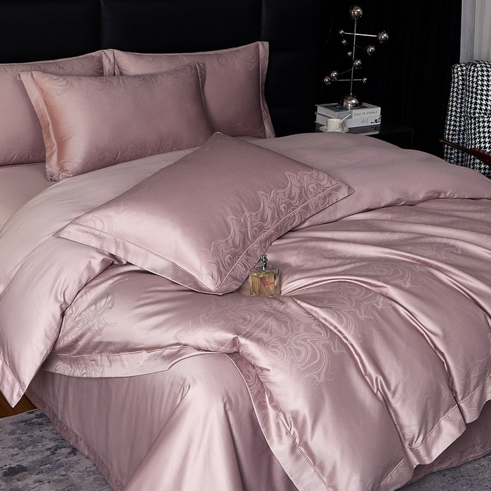 91家纺网 家纺一手货源 找家纺 金纱玉纺家纺 2026春夏新款全棉纯棉提花工艺四件套 云织间屿-紫豆沙