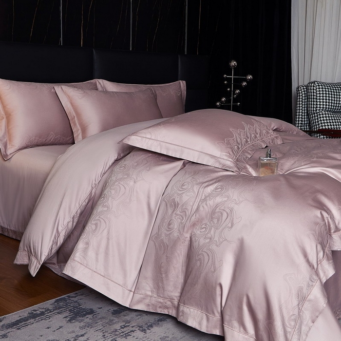 91家纺网 家纺一手货源 找家纺 金纱玉纺家纺 2026春夏新款全棉纯棉提花工艺四件套 云织间屿-紫豆沙