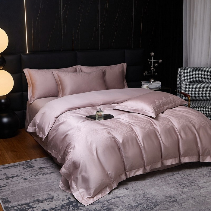 91家纺网 家纺一手货源 找家纺 金纱玉纺家纺 2026春夏新款全棉纯棉提花工艺四件套 云织间屿-紫豆沙