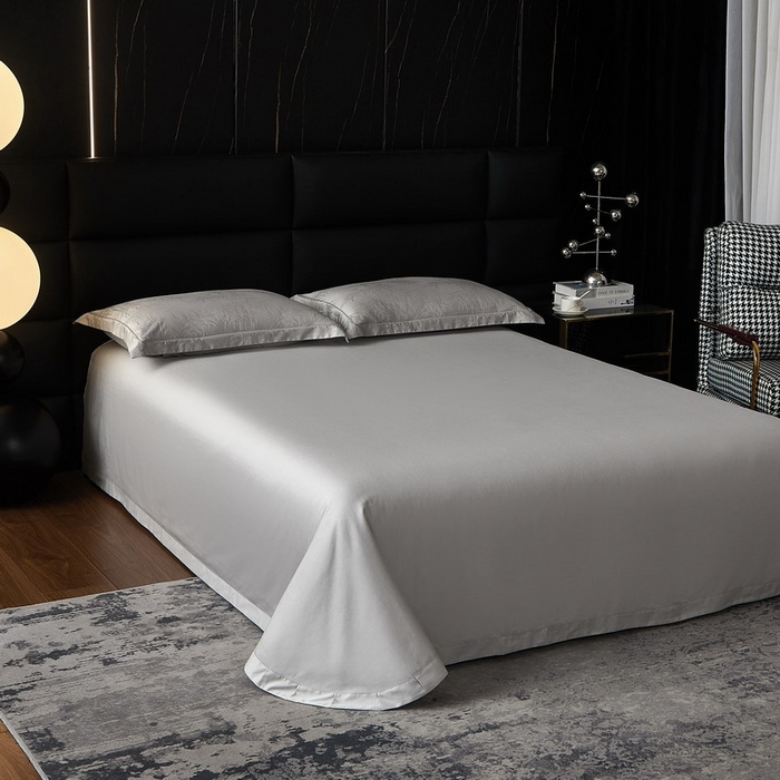 91家纺网 家纺一手货源 找家纺 金纱玉纺家纺 2026春夏新款全棉纯棉提花工艺四件套 竹亭青映-亚麻灰