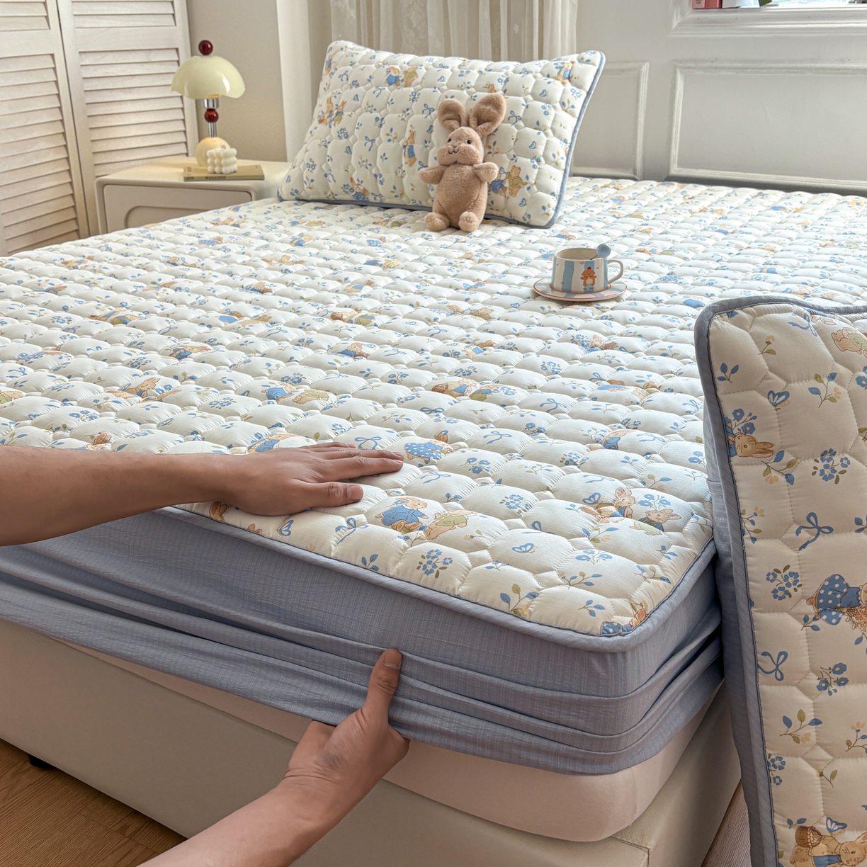 91家纺网 家纺一手货源 找家纺 （总）居眠 2026新款印花皱皱纱夹棉床笠