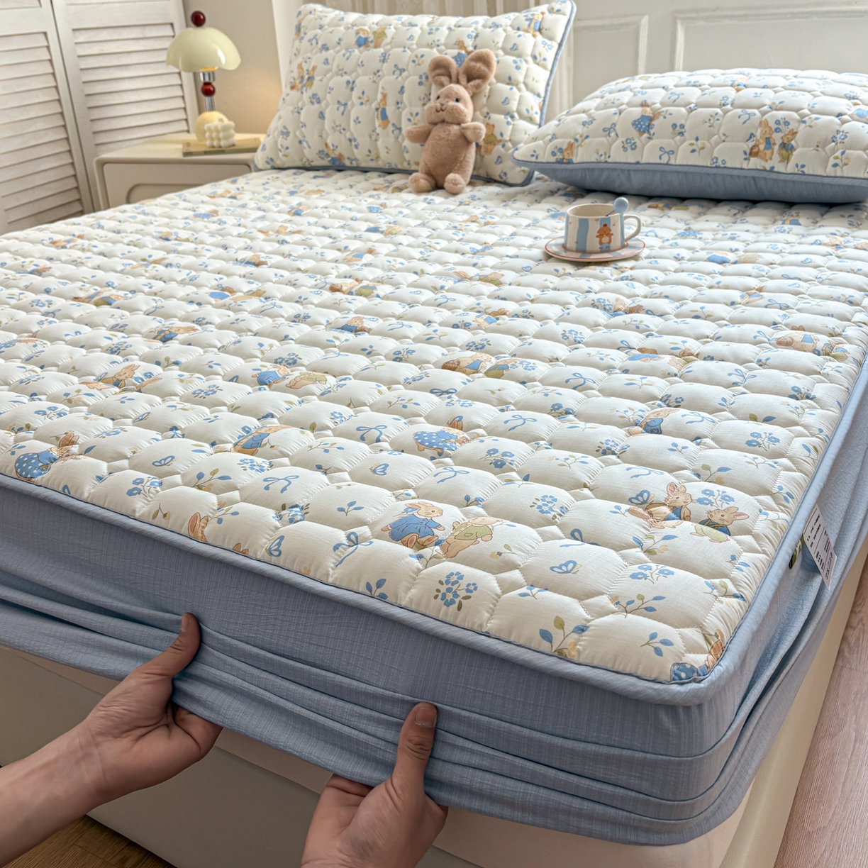 91家纺网 家纺一手货源 找家纺 （总）居眠 2026新款印花皱皱纱夹棉床笠