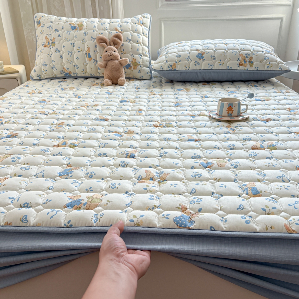 91家纺网 家纺一手货源 找家纺 （总）居眠 2026新款印花皱皱纱夹棉床笠