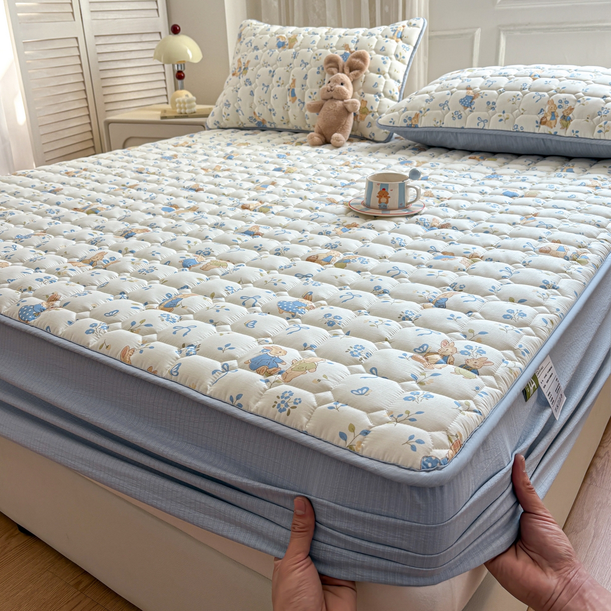 91家纺网 家纺一手货源 找家纺 （总）居眠 2026新款印花皱皱纱夹棉床笠