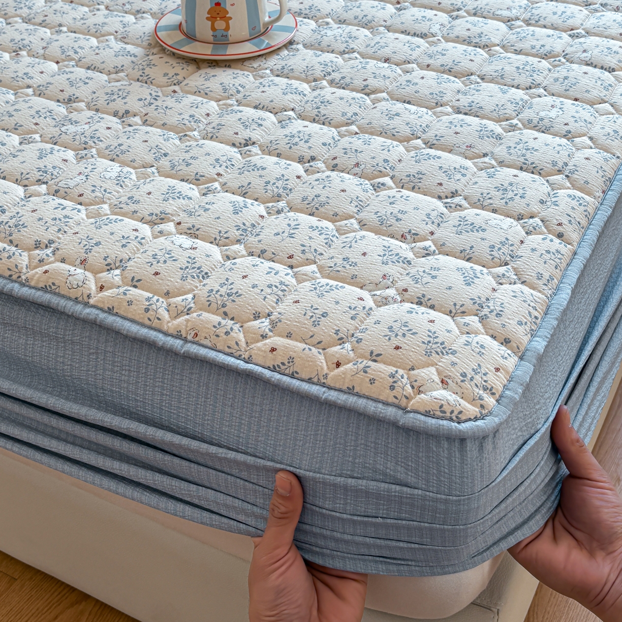 91家纺网 家纺一手货源 找家纺 （总）居眠 2026新款印花皱皱纱夹棉床笠