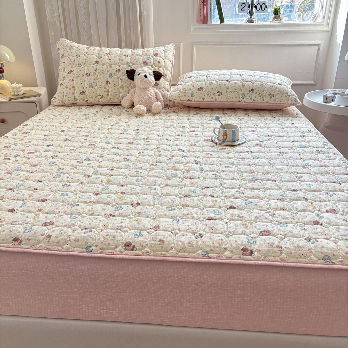 91家纺网 家纺一手货源 找家纺 居眠 2026新款印花皱皱纱夹棉床笠 泡芙小狗