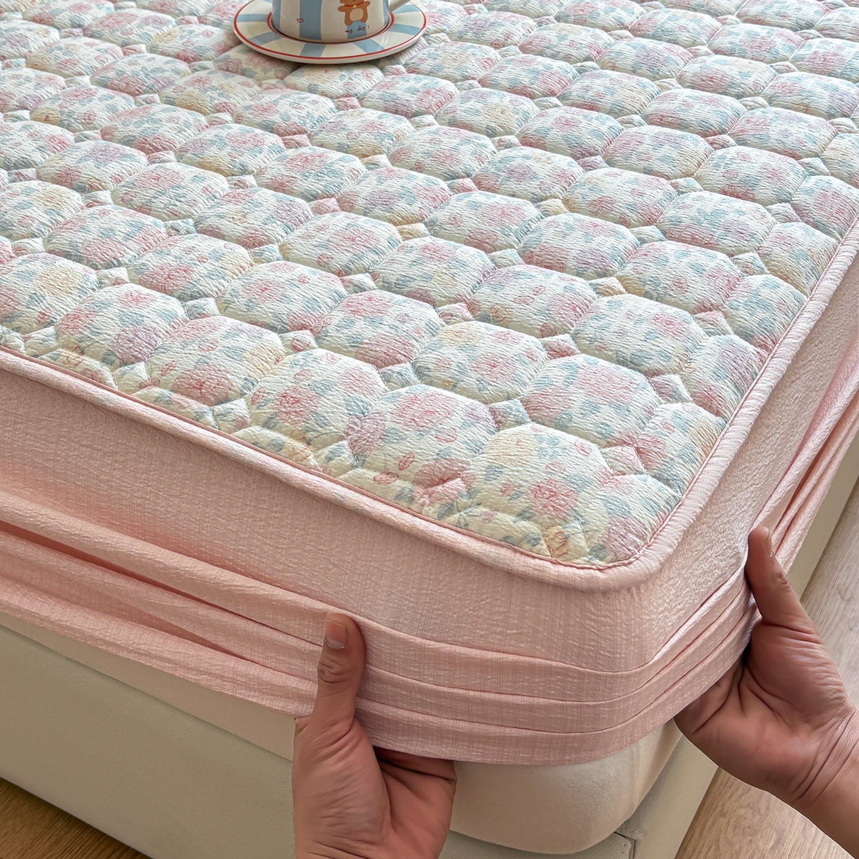 居眠 2026新款印花皱皱纱夹棉床笠 蔷薇玫瑰