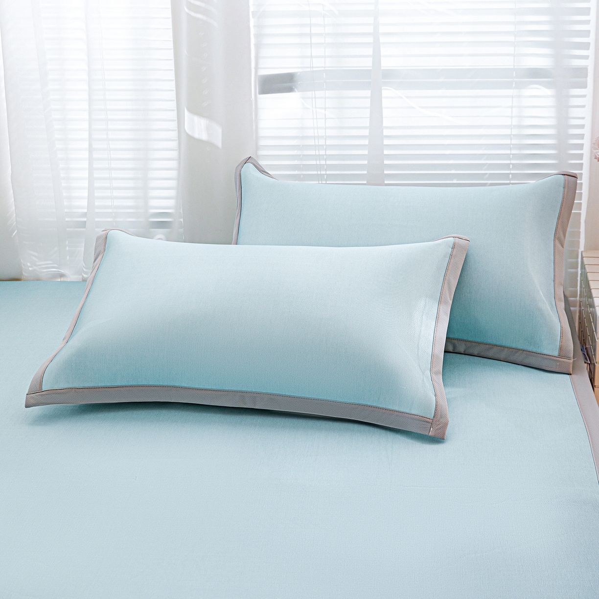 91家纺网 家纺一手货源 找家纺 富馨莱 2026新款冰丝凉席平铺款支持一件定制定做 冰川蓝