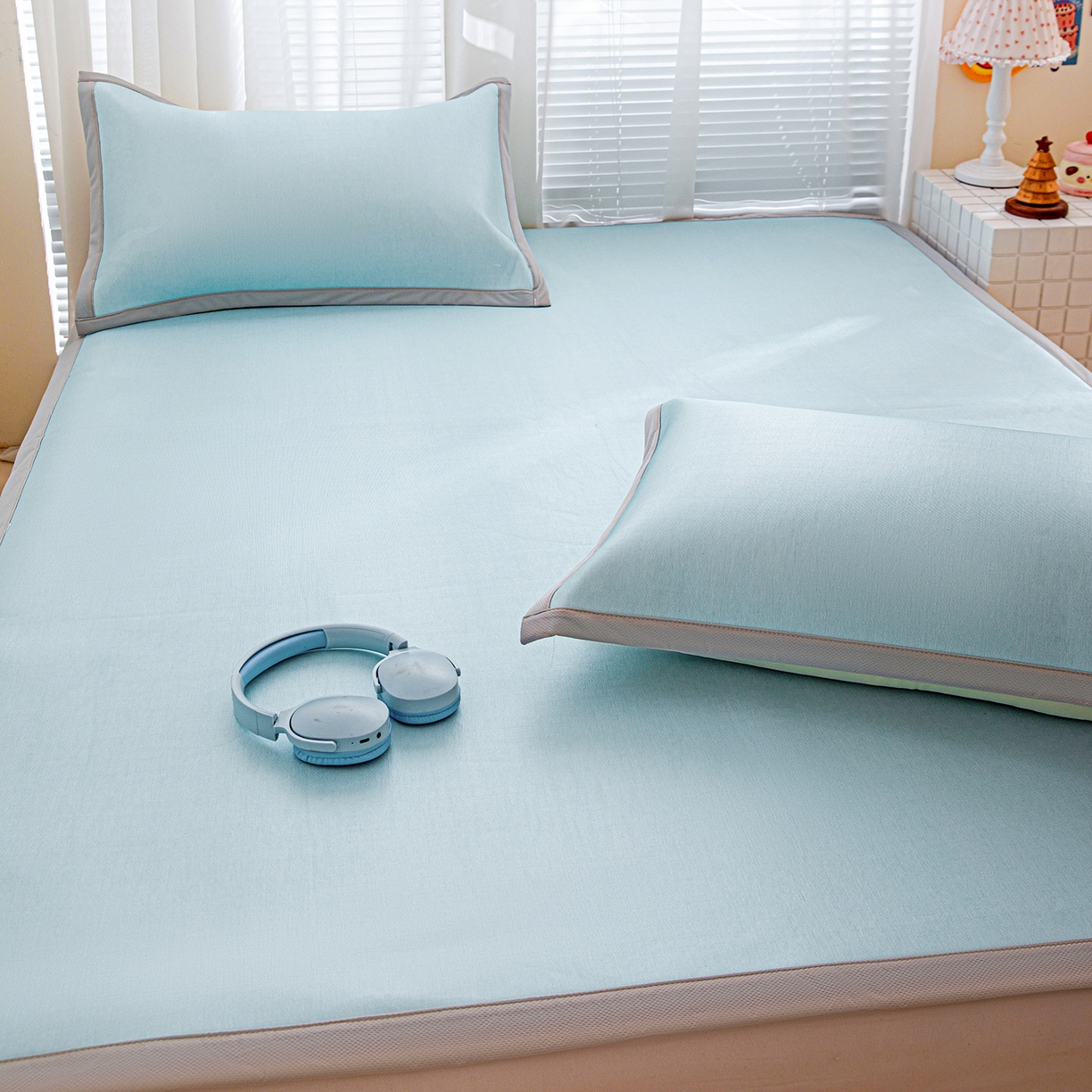 91家纺网 家纺一手货源 找家纺 富馨莱 2026新款冰丝凉席平铺款支持一件定制定做 冰川蓝