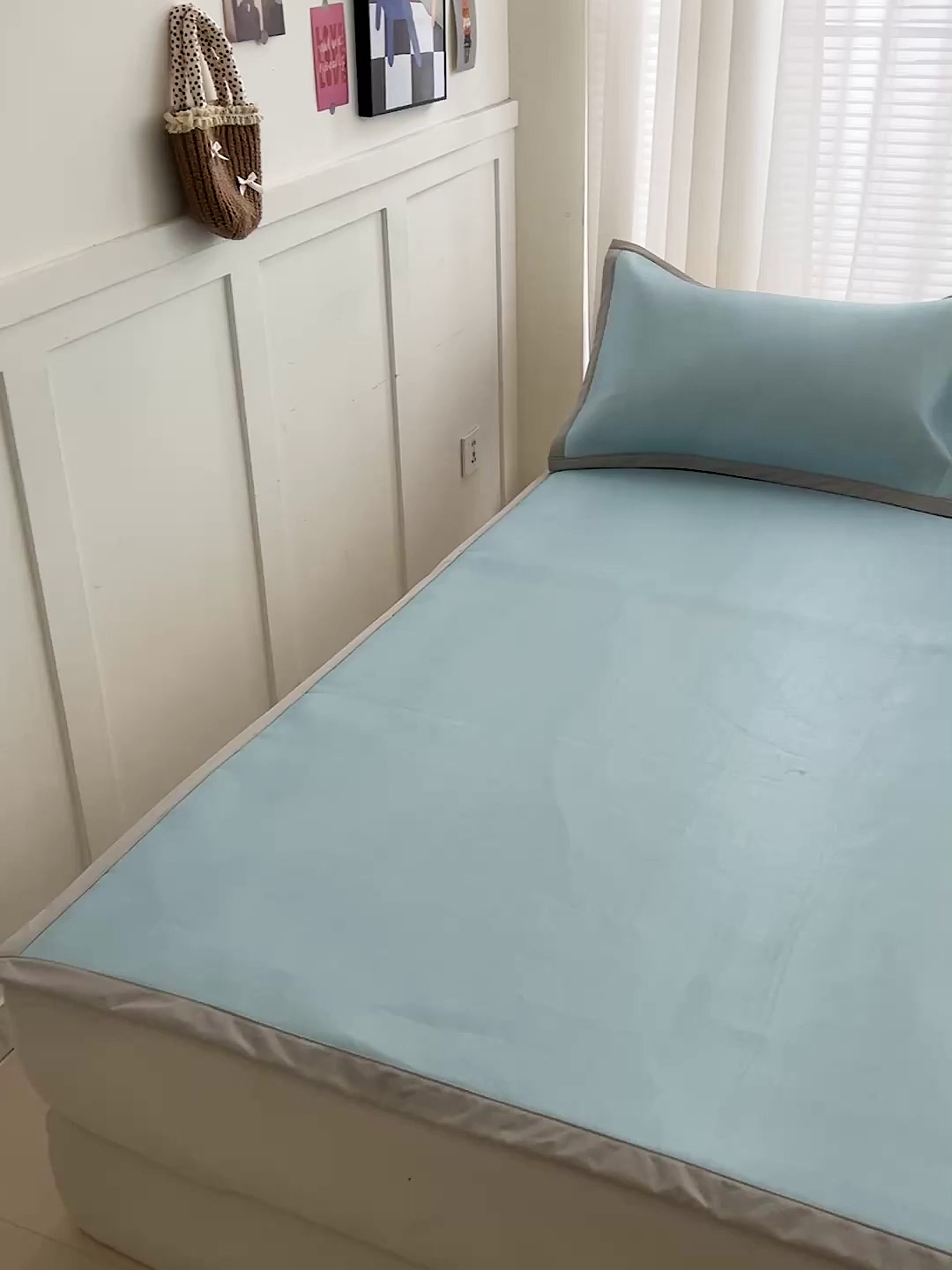 91家纺网 家纺一手货源 找家纺 富馨莱 2026新款冰丝凉席平铺款支持一件定制定做 冰川蓝