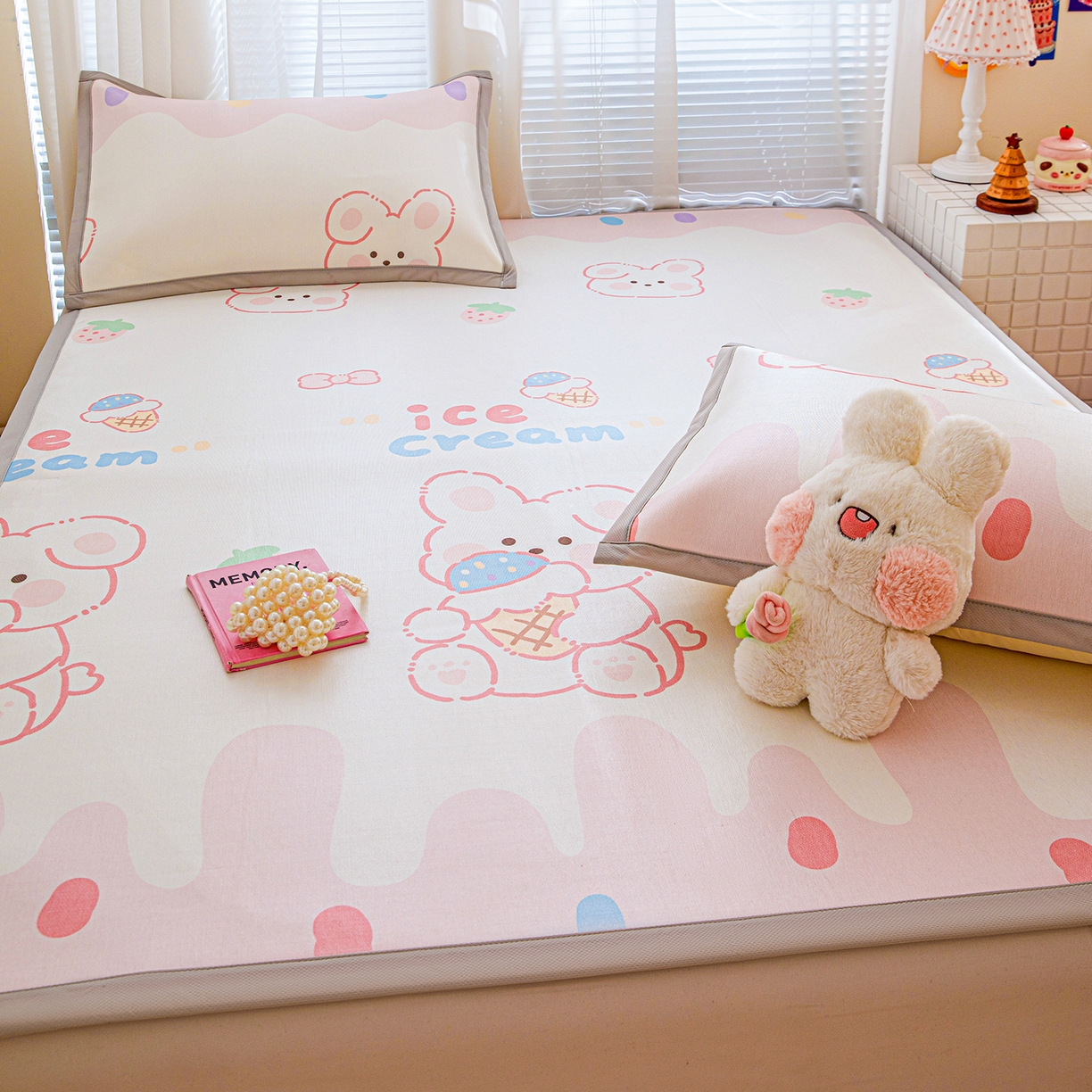 91家纺网 家纺一手货源 找家纺 富馨莱 2026新款冰丝凉席平铺款支持一件定制定做 冰淇淋兔