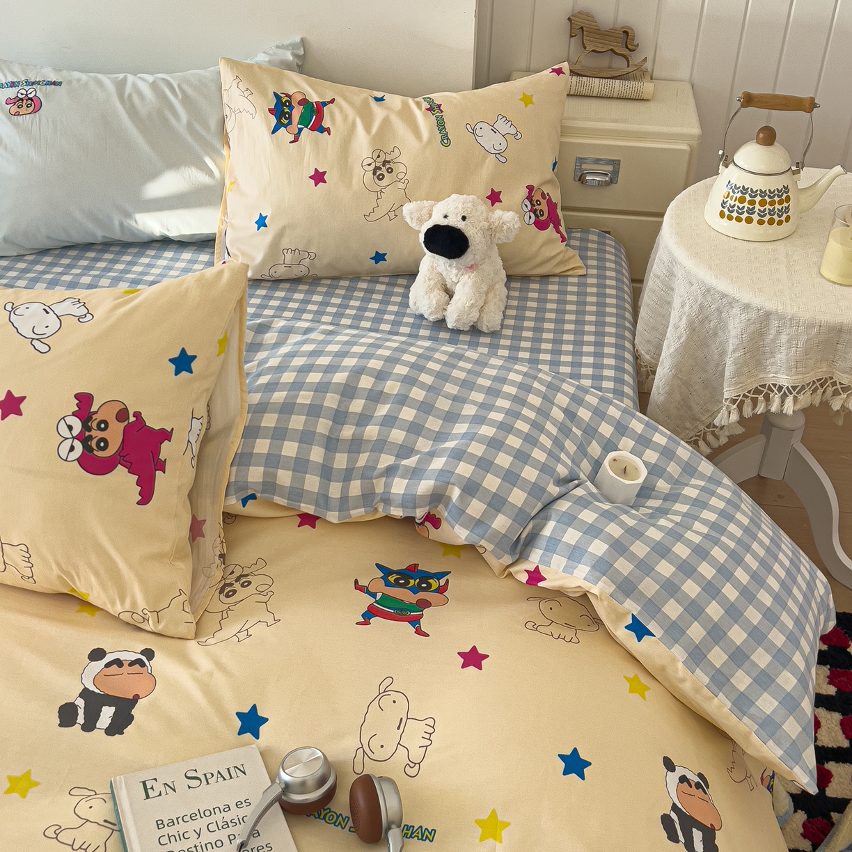 91家纺网 家纺一手货源 找家纺 （总）桃子家居 2026新款A类蜡笔小新正版授权刺绣混搭枕套卡通印花系列四件套