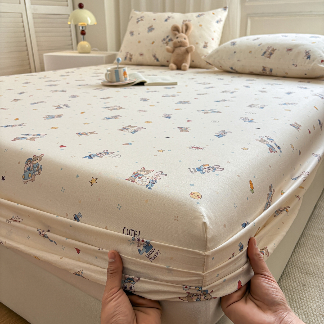 91家纺网 家纺一手货源 找家纺 居眠 2026新款全棉单层印花单床笠 疯狂小CP