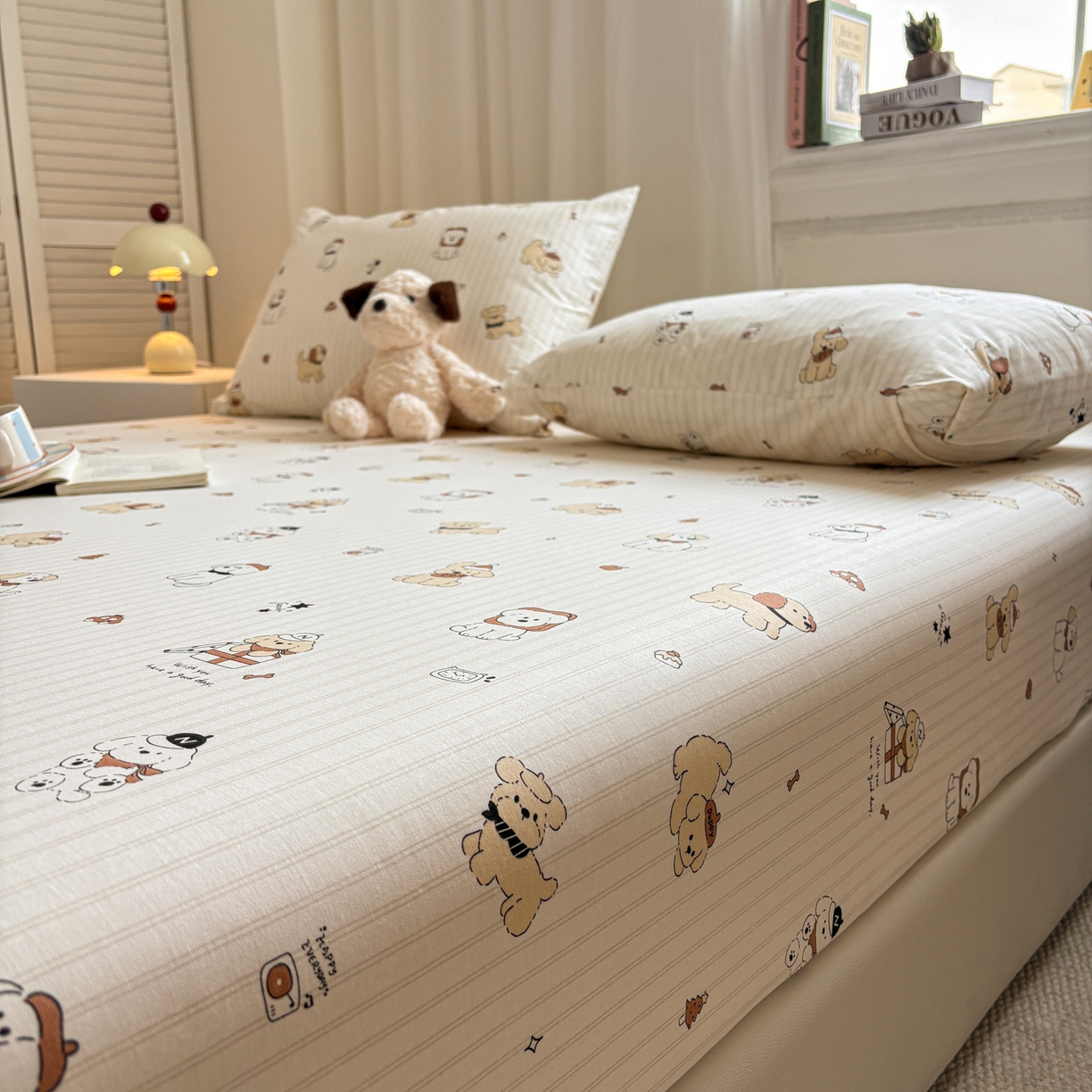 91家纺网 家纺一手货源 找家纺 居眠 2026新款全棉单层印花单床笠 可爱萌犬