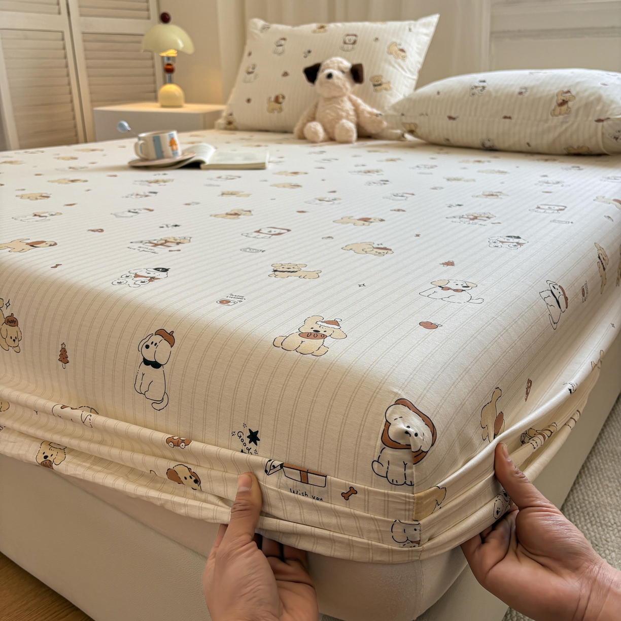 91家纺网 家纺一手货源 找家纺 居眠 2026新款全棉单层印花单床笠 可爱萌犬