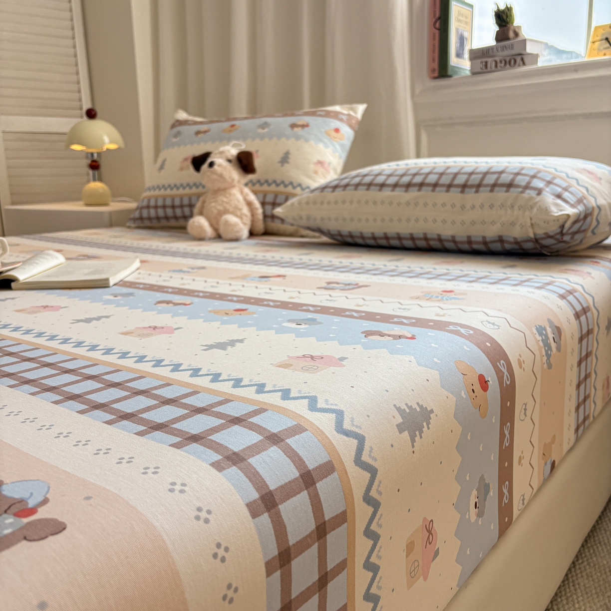 91家纺网 家纺一手货源 找家纺 居眠 2026新款全棉单层印花单床笠 费尔岛小狗