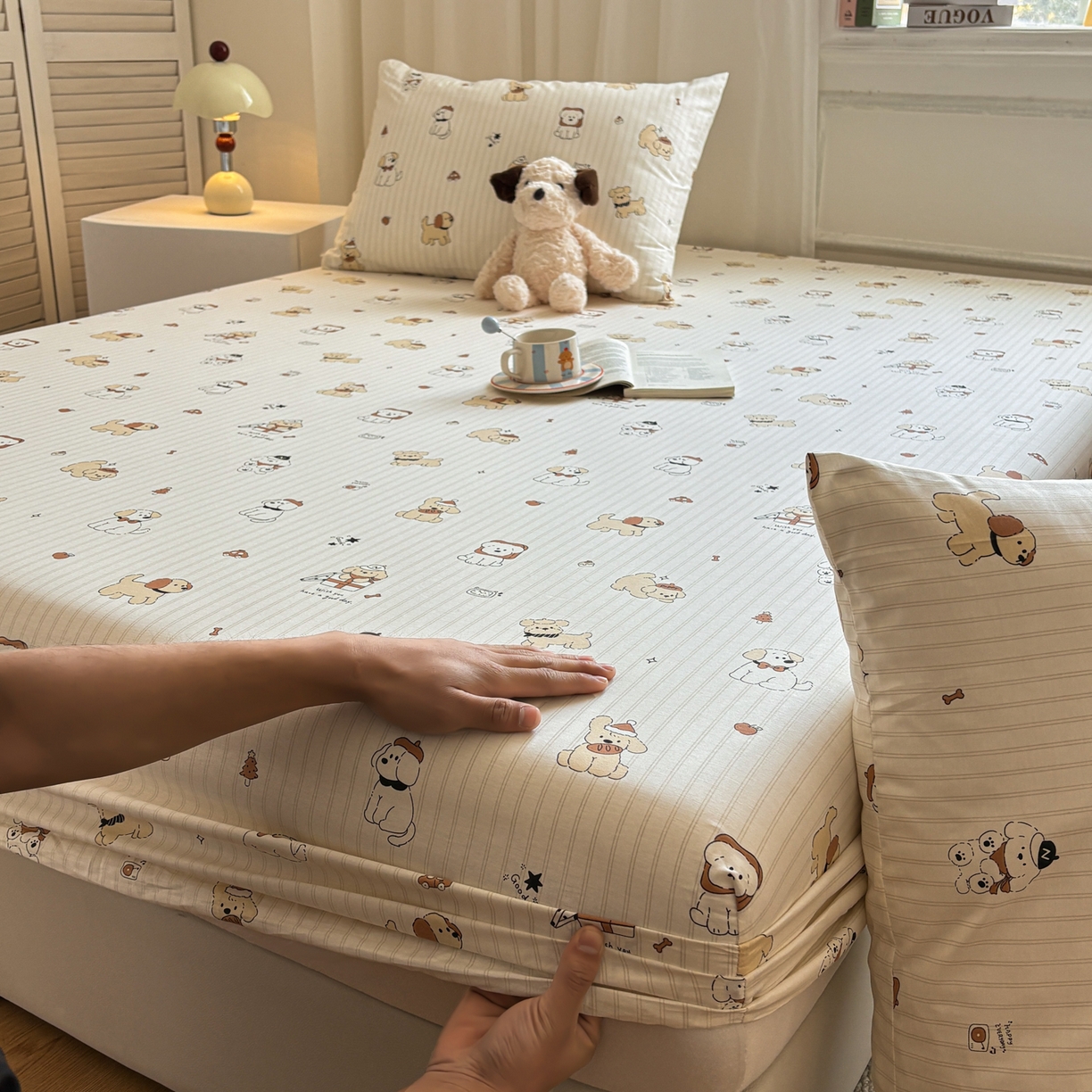 91家纺网 家纺一手货源 找家纺 居眠 2026新款全棉单层印花单床笠 可爱萌犬