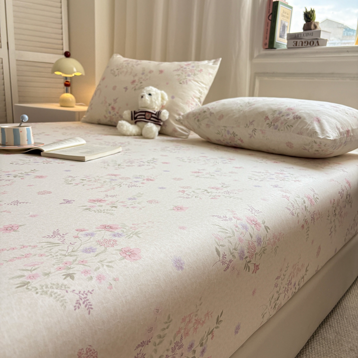 91家纺网 家纺一手货源 找家纺 居眠 2026新款全棉单层印花单床笠 粉铃花语-粉