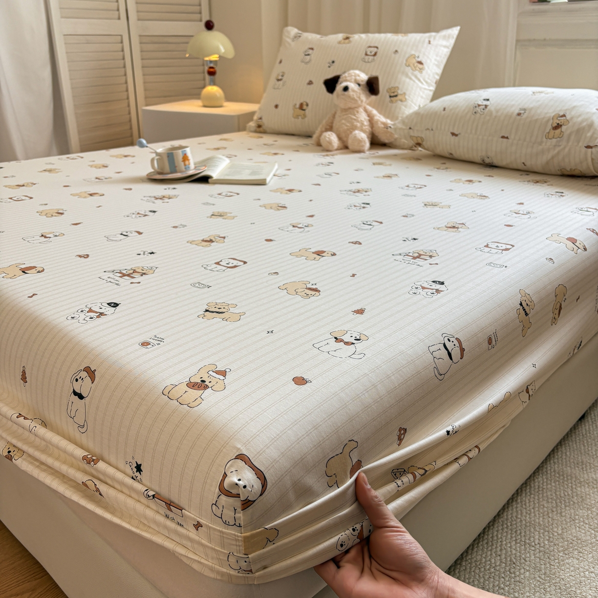 91家纺网 家纺一手货源 找家纺 居眠 2026新款全棉单层印花单床笠 可爱萌犬