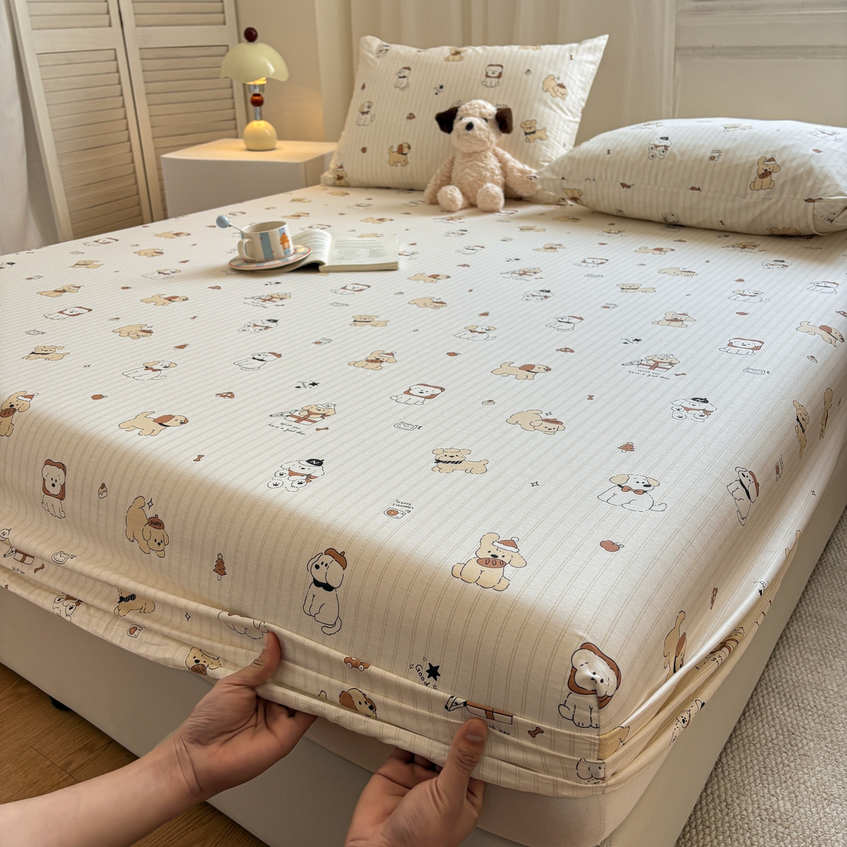 91家纺网 家纺一手货源 找家纺 居眠 2026新款全棉单层印花单床笠 可爱萌犬