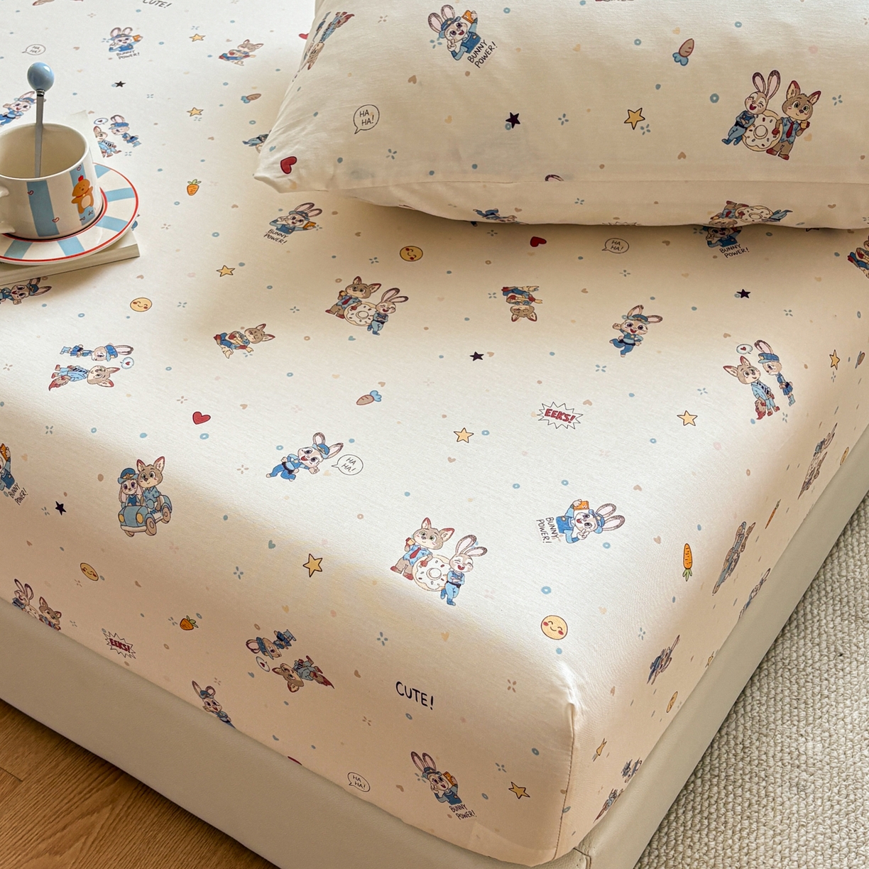 91家纺网 家纺一手货源 找家纺 居眠 2026新款全棉单层印花单床笠 疯狂小CP