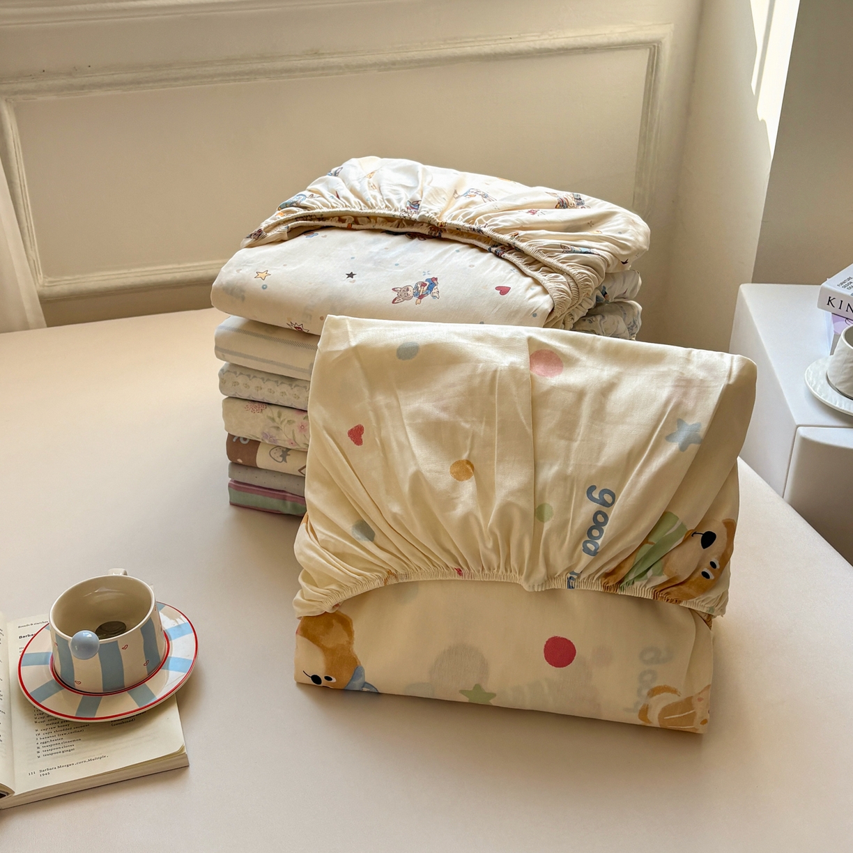 91家纺网 家纺一手货源 找家纺 居眠 2026新款全棉单层印花单床笠 组合叠拍