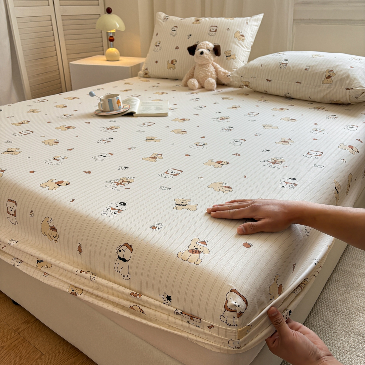 91家纺网 家纺一手货源 找家纺 居眠 2026新款全棉单层印花单床笠 可爱萌犬